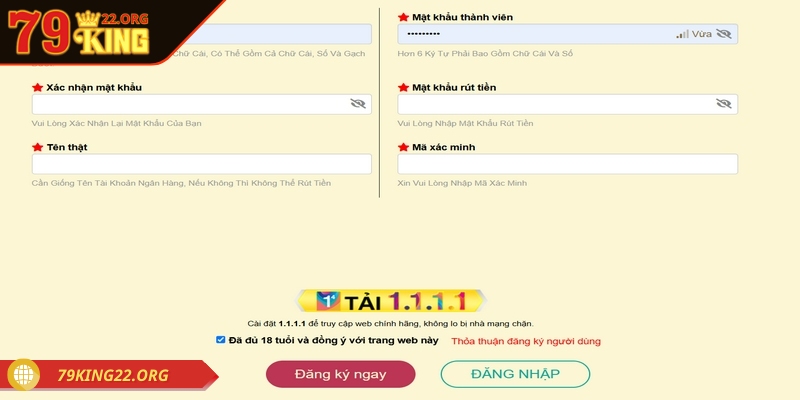 Cần chú ý đọc rõ các điều kiện khi mở nick ở 79king