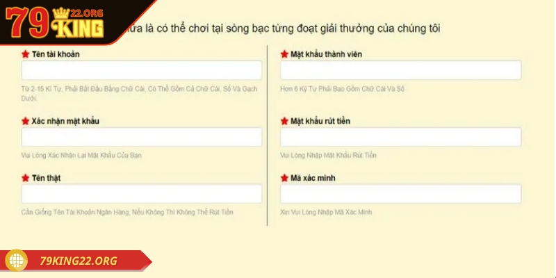 Cách mở tài khoản 79king khá đơn giản